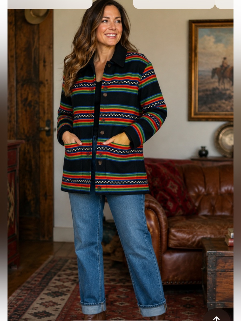 Vtg Pendleton Knockabouts Wool Blanket Coat Jacket Southwestern Stripe Size 12